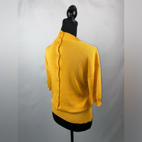 Sweater Mock Turtleneck Medium Golden Yellow Vintage Rena Rowan for Saville - Picture 7 of 10